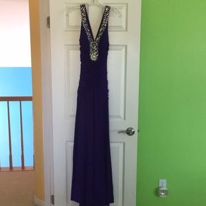 Purple cross back prom dress
